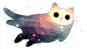 Cute Galaxy Cat Floating In Space With Wide Eyes And Stars