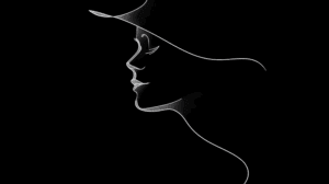 Chic Female Profile Line Art with Hat in Monochrome