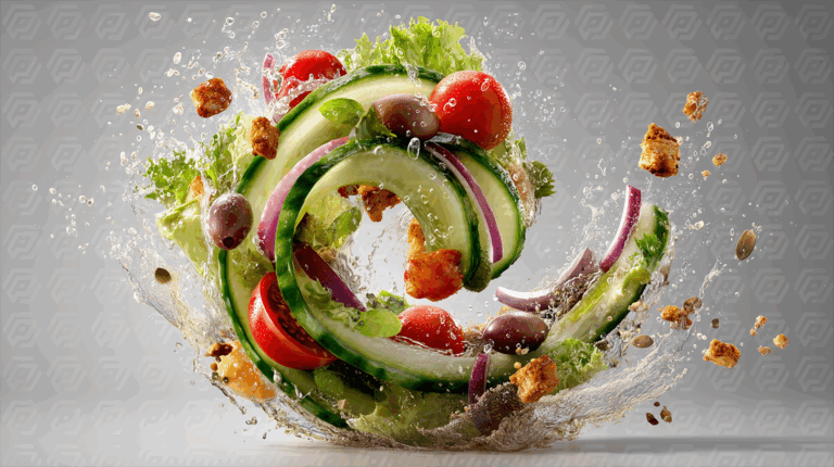 Twisting Salad Ingredients With Splash Effect