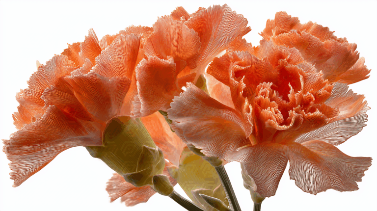 Group Of Orange Carnations With Fine Petal Detail Against White