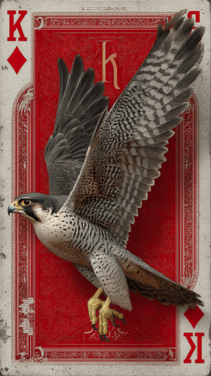 Falcon on King of Diamonds Card with Aged Texture