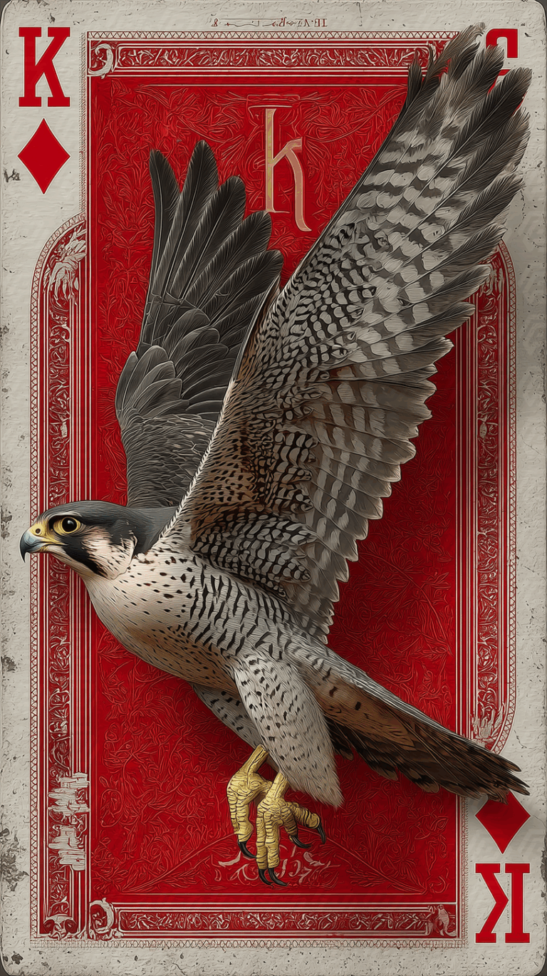 Falcon on King of Diamonds Card with Aged Texture