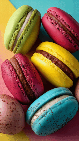 Brightly Colored Macarons Arranged on a Pastel Background