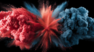 Symmetrical Powder Explosion With Red and Blue Color Impact