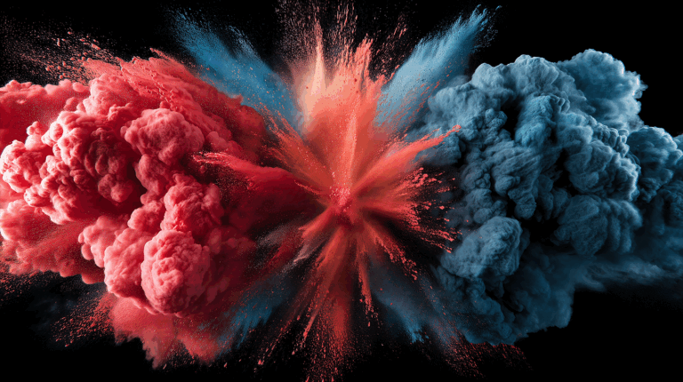 Symmetrical Powder Explosion With Red and Blue Color Impact
