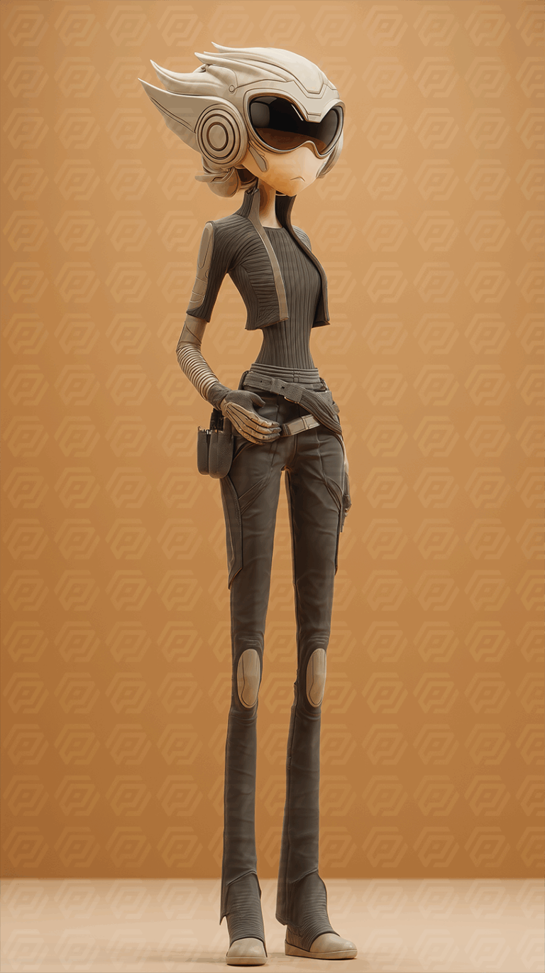 Futuristic Female Character in Sleek Sci-Fi Armor and Helmet