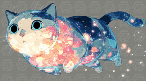Adorable Space Cat Soaring Through Galaxy With Light Trails