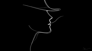 Abstract Line Drawing of Couple Kissing in Profile