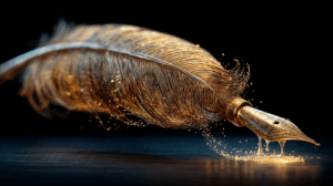 Golden Feather Quill Pen with Sparkling Ink Trail