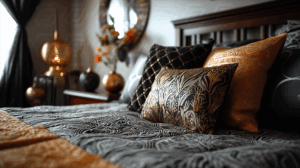 Elegant Bedroom Decor With Gold And Black Accent Pillows