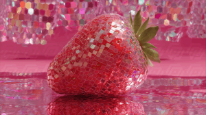 Strawberry Covered In Reflective Pink Mosaic Tiles