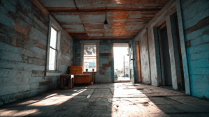 Rustic Living Room with Sunlight and Orange Chair