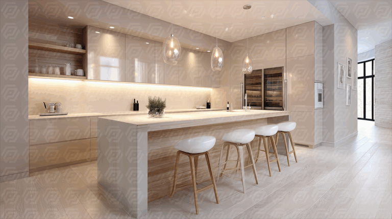 Bright Minimalist Kitchen With Pendant Lighting