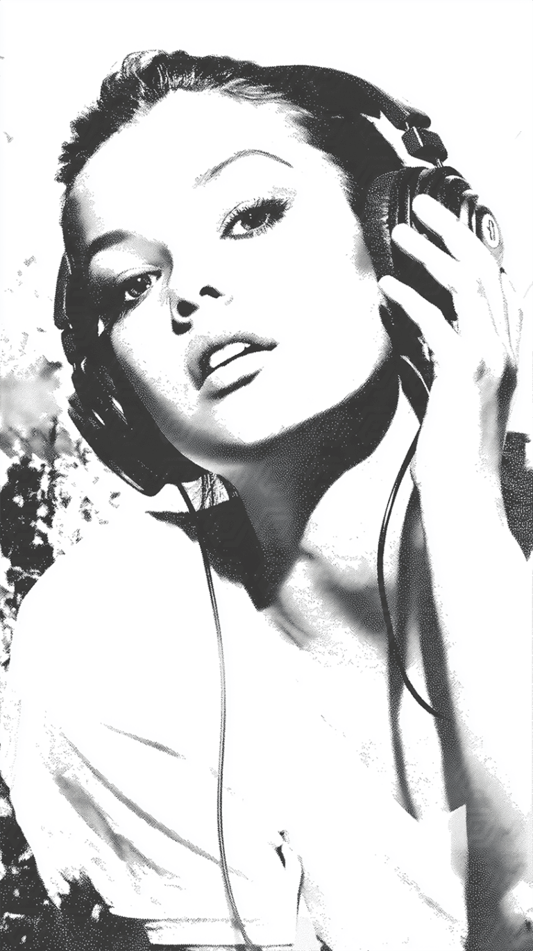 Stylized Portrait of Woman Listening to Music with Headphones