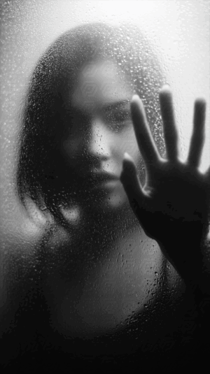 Woman Behind Steamed Glass With Outstretched Hand