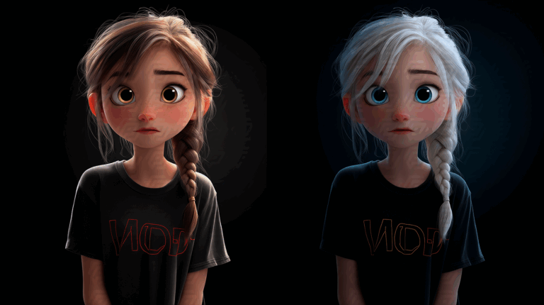 Stylized Portrait of Two Animated Girls with Braids