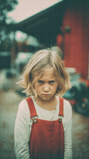 Angry Girl Glaring with Intensity Outdoors