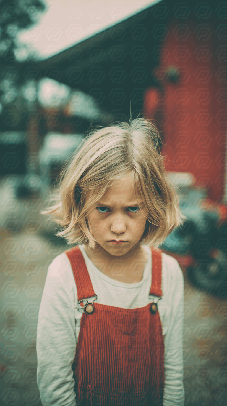 Angry Girl Glaring with Intensity Outdoors