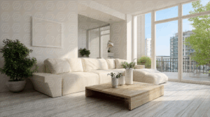 Bright Modern Living Room With Sectional Sofa And City View