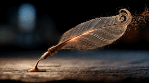Elegant Feather Quill Drawing Glowing Light Trail