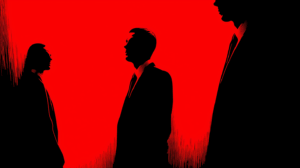 Businessmen Silhouetted in Abstract Red Scene