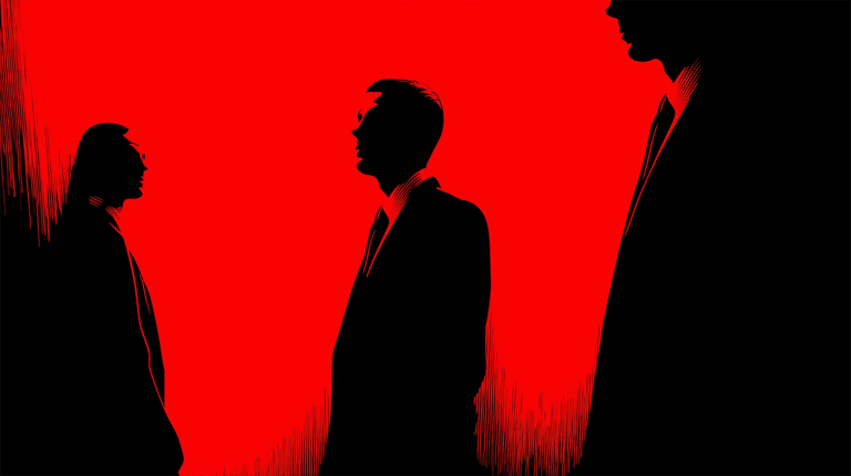 Businessmen Silhouetted in Abstract Red Scene