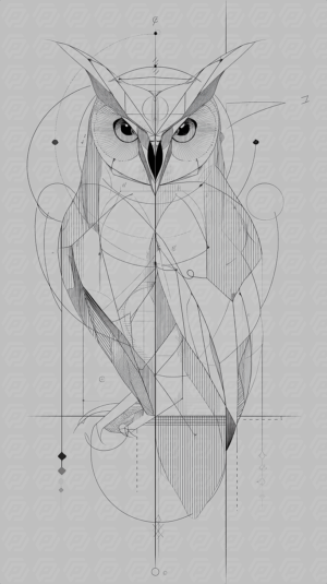 Symmetrical Owl Drawing with Futuristic Geometric Patterns