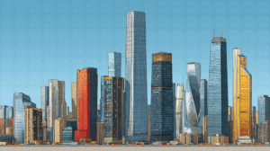 Wide Panorama of a Modern City Skyline in Daylight