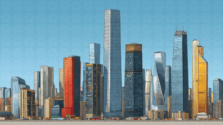 Wide Panorama of a Modern City Skyline in Daylight