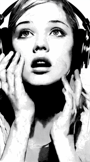 Dramatic Monochrome Image of Woman Immersed in Music