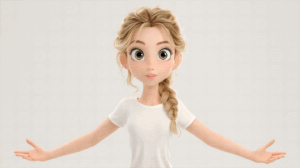 3D Cartoon Girl with Outstretched Arms on White Background