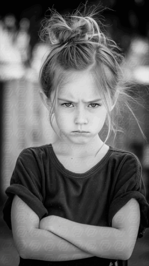 Grumpy Girl With Arms Crossed and Fierce Look