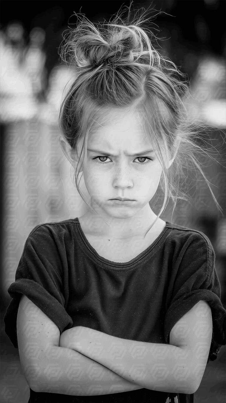 Grumpy Girl With Arms Crossed and Fierce Look