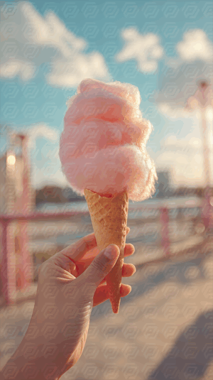 Pink Cotton Candy In Cone On Urban Pier