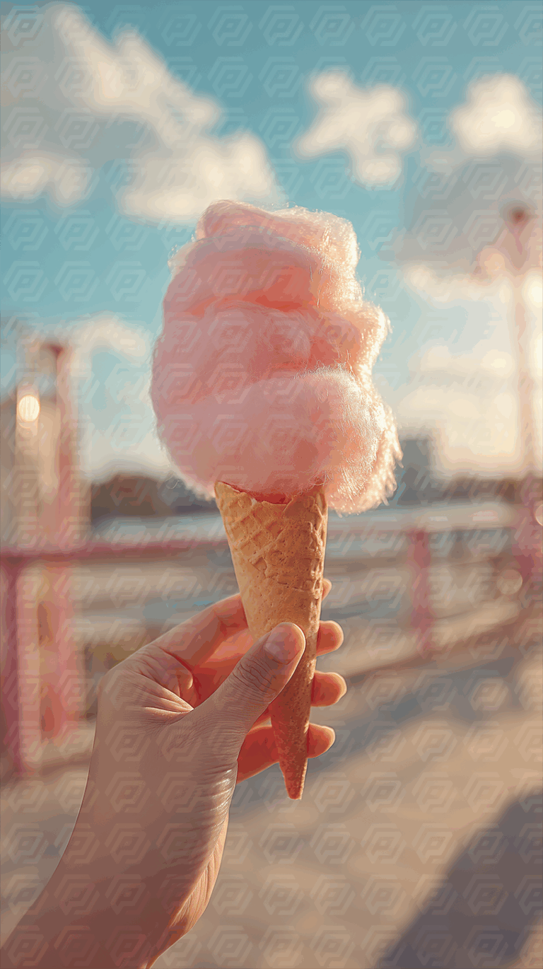 Pink Cotton Candy In Cone On Urban Pier