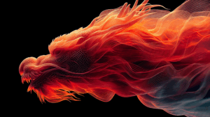 Glowing Abstract Dragon Formed from Flowing Fire Lines