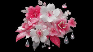 Pink And White Blossoms With Metallic Details On Black Background