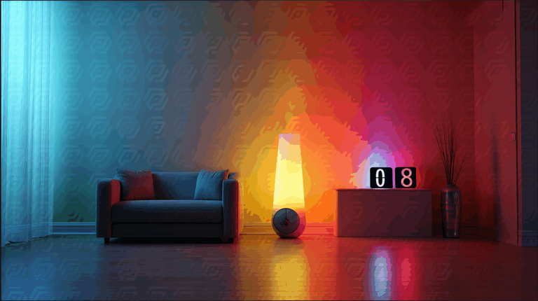 Stylish Living Room With Vibrant Gradient Lighting and Modern Furniture
