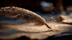 Vintage Quill Pen Writing with Sparkling Ink