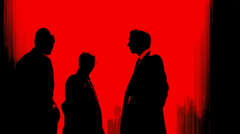 Group of Silhouetted Men in Intense Red Scene