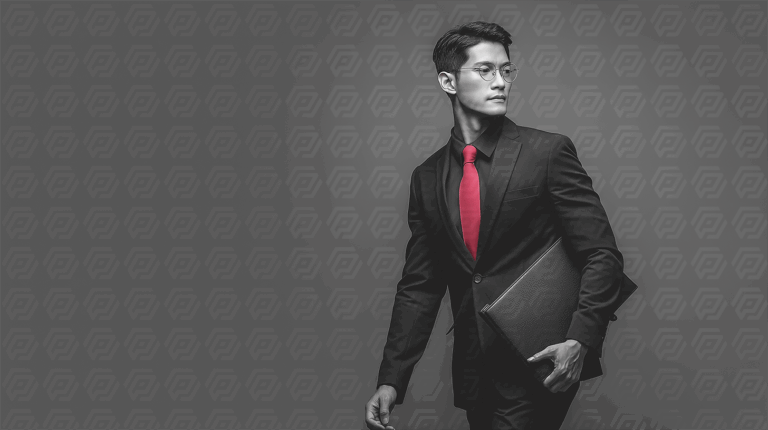 Stylish Businessman in Monochrome with Red Tie and Folder