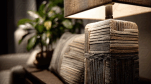 Woven Textured Lamp Base In Warm Living Room Ambience