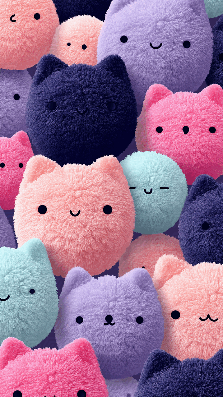 Fluffy Cat Faces Clustered in Soft Pastel Colors