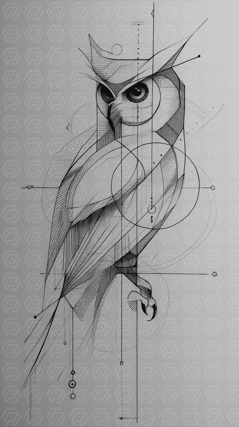 Minimalist Geometric Owl Illustration with Dynamic Line Work