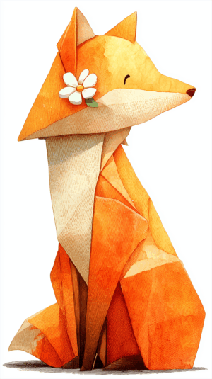 Cute Origami Style Fox with Flower on Ear