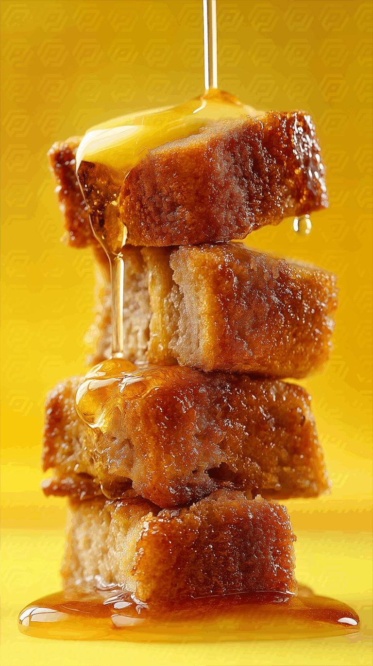 Fried Bread Cubes Drenched in Rich Syrup