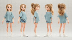 3D Character Turnaround of a Young Woman in Casual Outfit