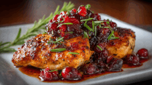 Seared Chicken with Cranberry Sauce and Fresh Rosemary