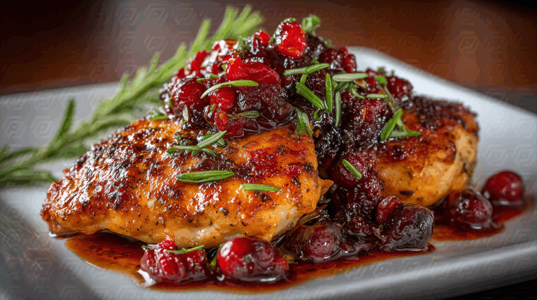 Seared Chicken with Cranberry Sauce and Fresh Rosemary