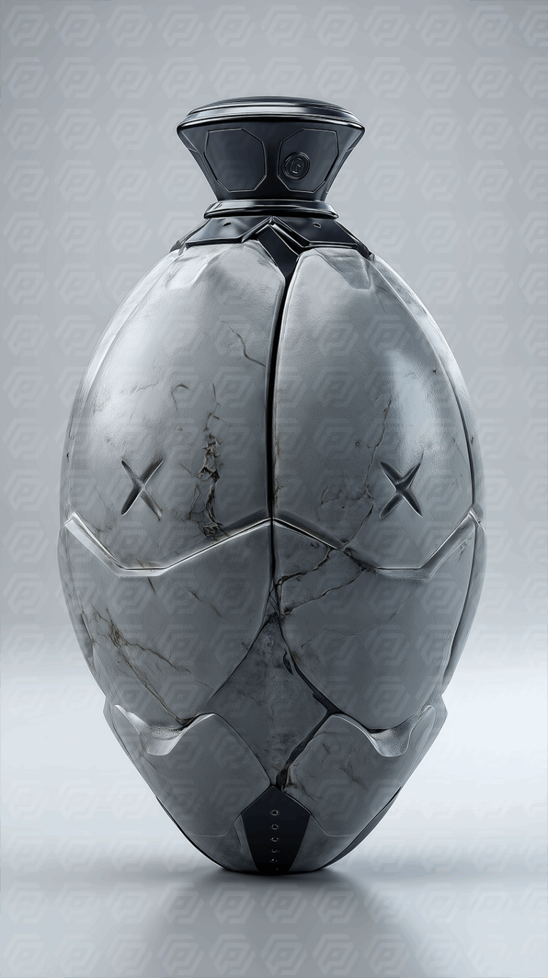Futuristic Marble Tech Pod With X Symbols